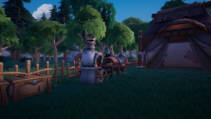 Screenshot z gry Palia pokazujacy stacje potrzebne do wytwarzania (od lewej): sztabek metali, drewna, szkła. 